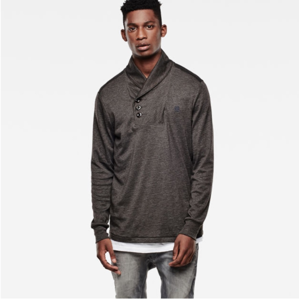 G-Star Raw Charcoal Slim Fit Ezra long sleeves Tee shawl neck - XL
